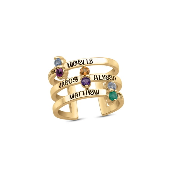 Personalized Engravable Bar Design Birthstone Ring in 14K Gold by Jewlster