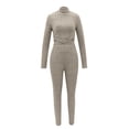 thumbnail image 4 of Lovskoo 2024 Long Sleeve Track Suits for Women Set Trendy High Elastic Solid Color Pants Two Piece Set Jogger Lounge Sets Khaki L, 4 of 9