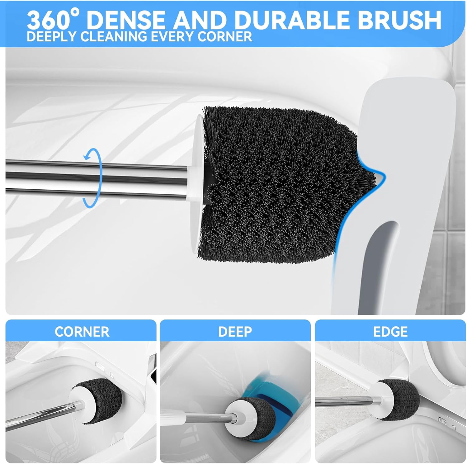 Toilet Brush and Holder Set, Bristle Brush Head with Ventilated Holder, Wall Mounted Compact Set for Bathroom Cleaning (White)