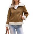 thumbnail image 1 of Abrigo de invierno de piel sintética para mujeres, cálido, grueso, forrado de piel, chaqueta de cuero sintético XS marrón, 1 of 6