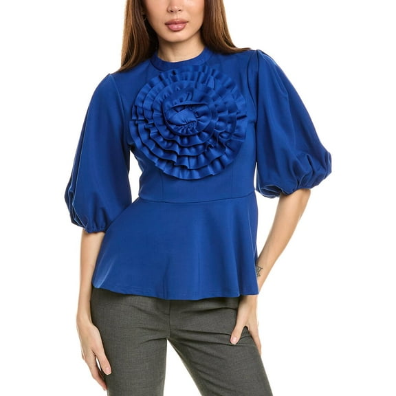 Gracia womens  Puff Sleeve Peplum Top, l, Blue