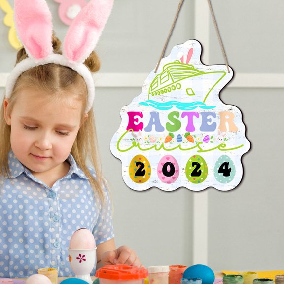 LOLIPPYY Easter Wooden Plaque Hanging Decorations for Home Assorted Color and Decorative 10.5x10.5 Inch