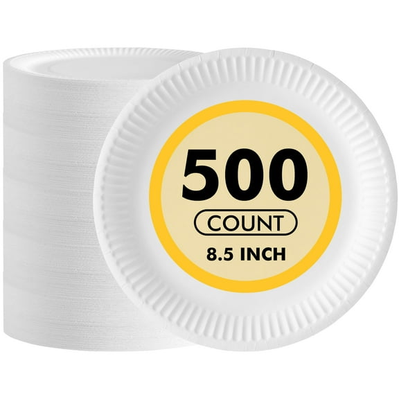 RACETOP Disposable Paper Plates AIF9 8.5 Inch [500 Count], White Uncoated Plates for Party, 8.5" Paper Plate Bulk