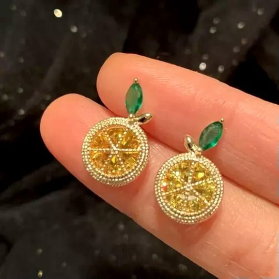 HOOUN Stylish 18K Gold Plated Fruit Shiny Yellow Rhinestone Lemon Earrings Jewelry New