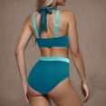 thumbnail image 4 of UTSJKR Women's High Waisted Bikini Sets Tummy Control Swimsuits Two Piece Color Block Modest Bathing Suit Green M, 4 of 4
