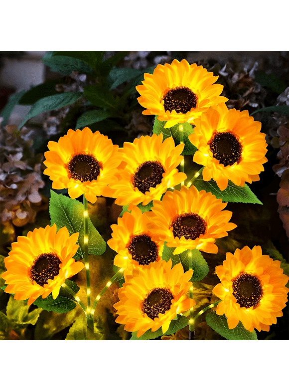 2 Pack Solar Sunflower Lights, LED Garden Solar Lights, Outdoor for Patio Lawn Garden Yard Pathway Decoration Christmas Decoration Parties