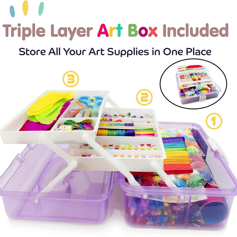 Itopstar 3000 Kids Arts and Crafts Supplies for Kids Girls Ultimate Crafting Supply Set in Portable 3 Layered Plastic Art Box All in One for Craft