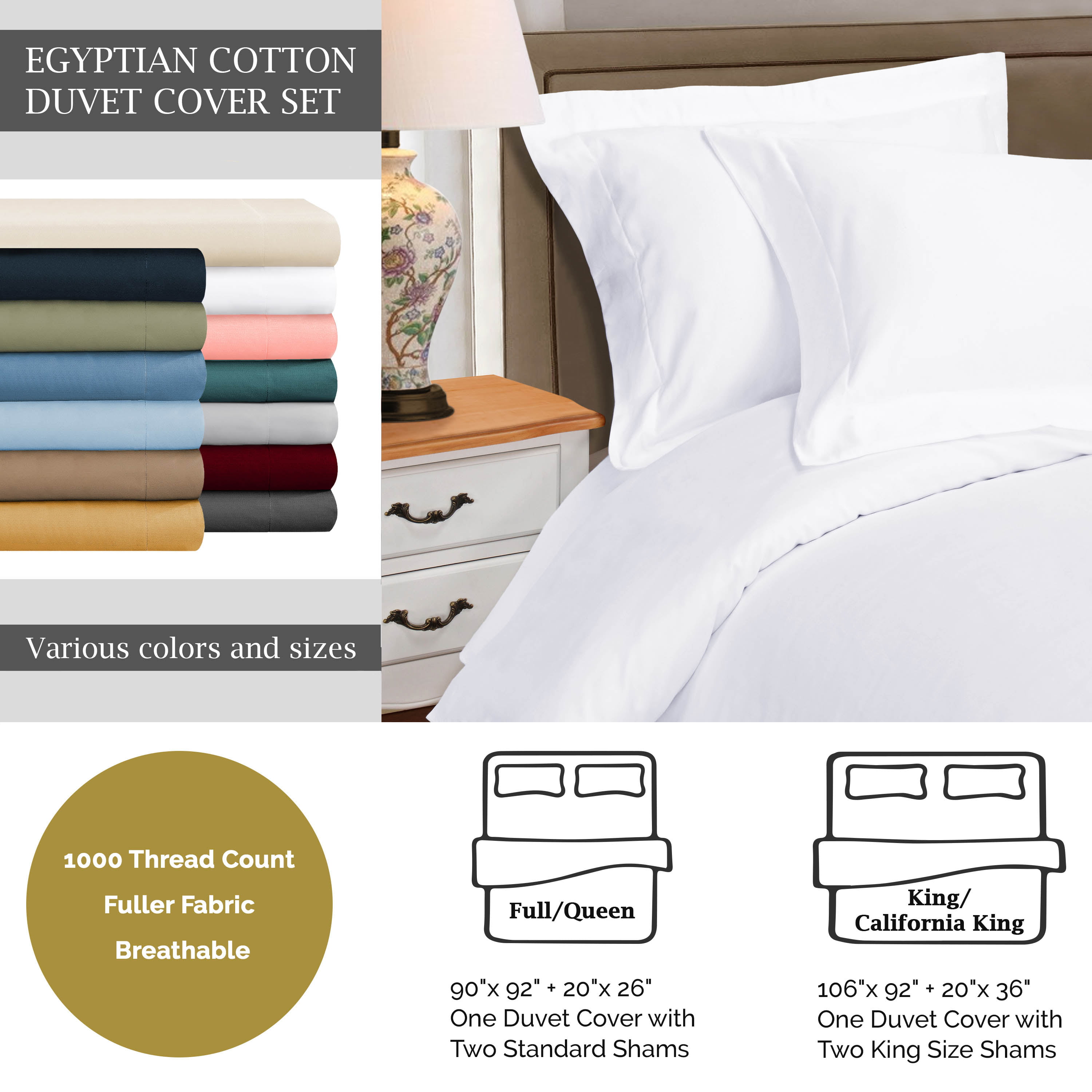 White Viceroybedding 100% Egyptian Cotton 1000 Thread Count Duvet Cover Double 
