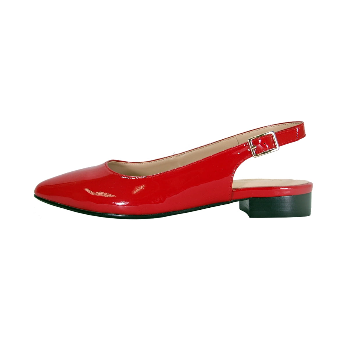 PEERAGE Fay Women Wide Width Pointed Toe Patent Leather Dress Slingback Flat with Stack Heel RED 8