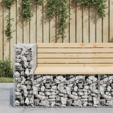 vidaXL Patio Bench Gabion Design 36.2"x28"x25.8" Solid Wood Pine