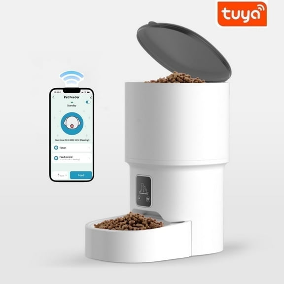 Automatic Cat Feeder Dog Pet Food Dispenser 4L Wifi APP Control Romote Feeding 1-12 Portions per Meal White