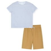 Sleep On It Boys 2-Piece Pajama Set - Short-Sleeve Jersey Tee and Waffle Thermal Shorts - White Stripe , 6-7