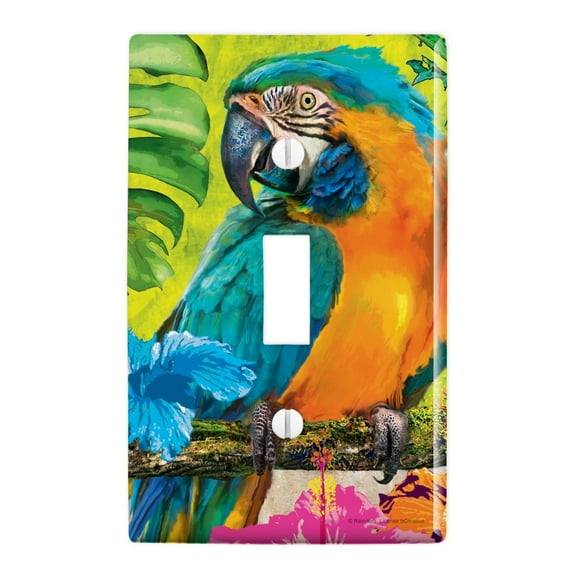 Colorful Tropical Rainforest Parrots Plastic Wall Decor Toggle Light Switch Plate Cover