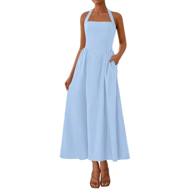 Vestido largo KIRUNDO para mujer, sin mangas, sin mangas, color azul claro