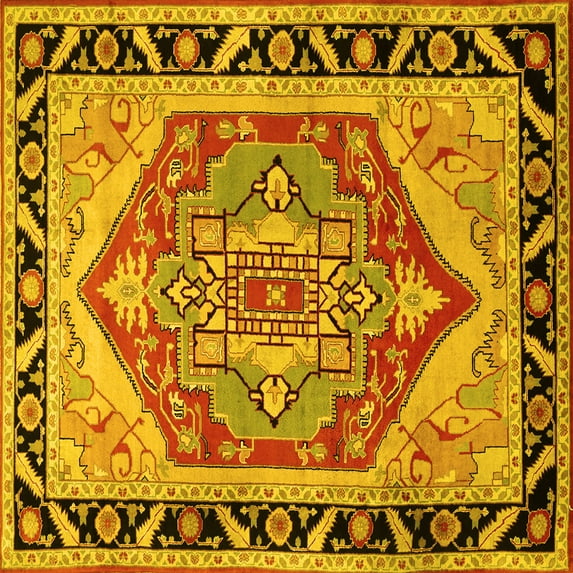 Ahgly Company Machine Washable Indoor Square Persian Yellow Traditional Area Rugs, 8' Square