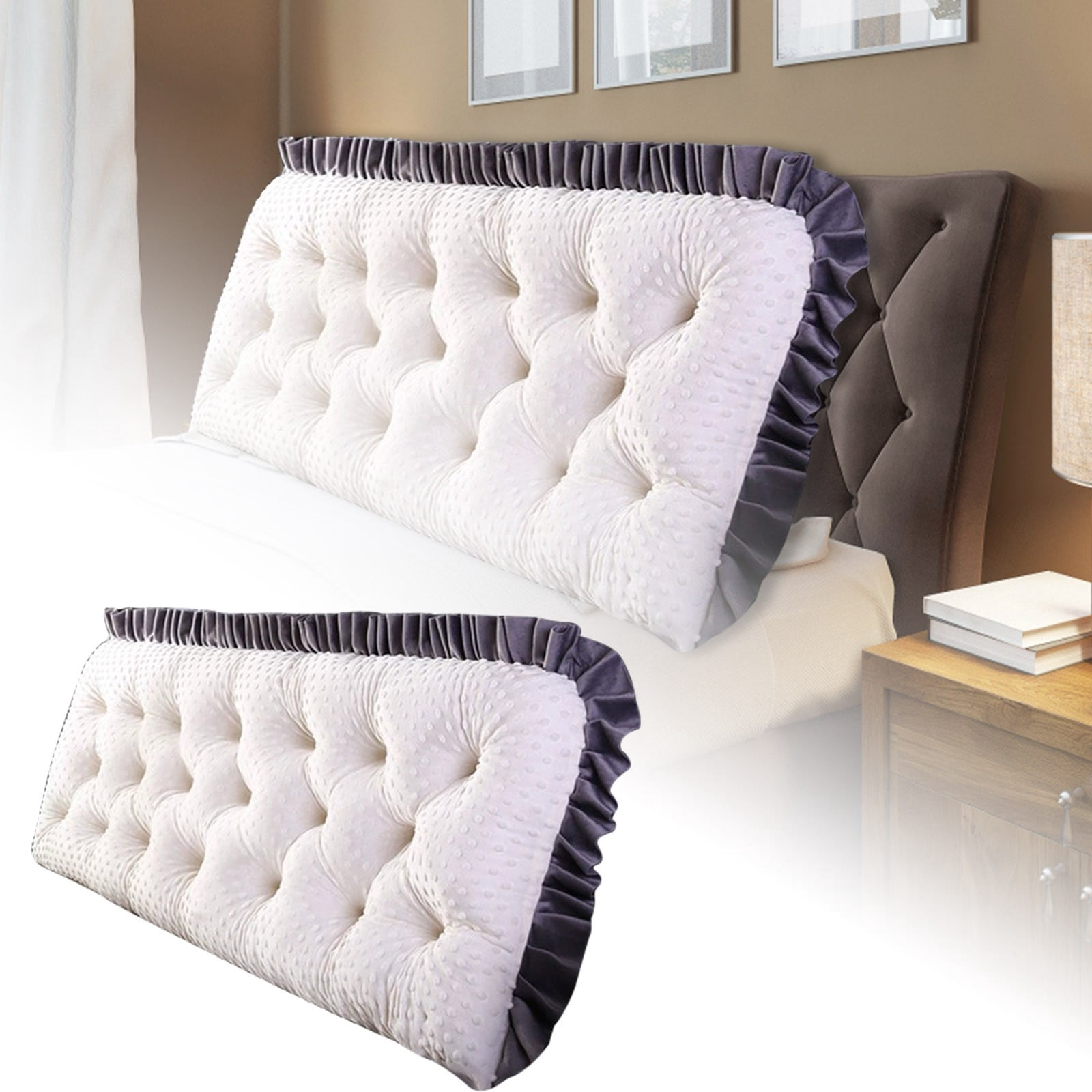 Velvet Headboard Wedge Pillow King Double Size Backrest Cushion for Bed with Removable Washable Cover Bedside Support Bolster Reading Pillow for Daybed Bunk Bed Dorm