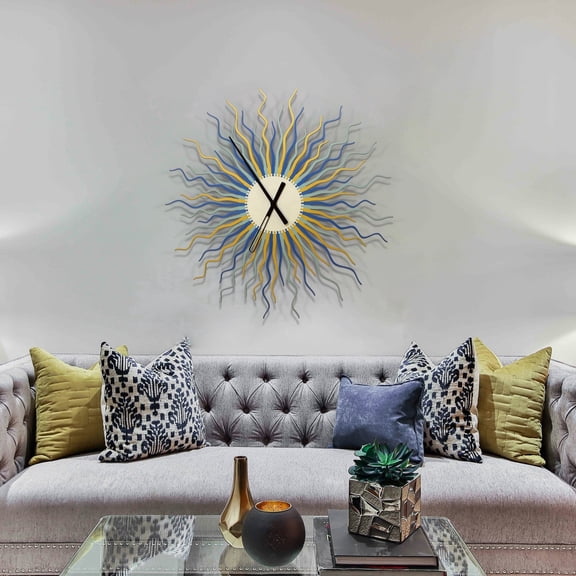Ardeola - Medusa Blue & Gold - 16 in Organic Large Wall Clock, Mid-century Modern Wall Decor