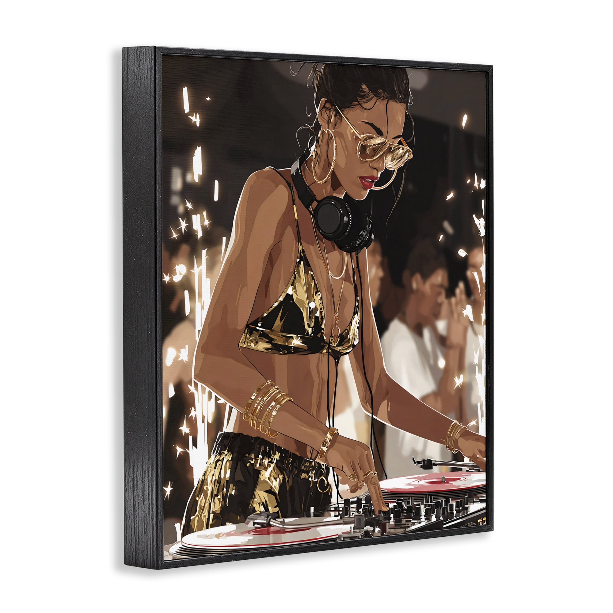 Stupell Industries Party All Night Gilded DJ Black Framed Giclee Art, design by Franklyn Gregory