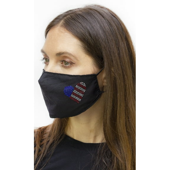 HEART AMERICAN FLAG STONE FACE MASK COVERING WITH ADJUSTABLE STRAPS AND POCKET FOR FILTER