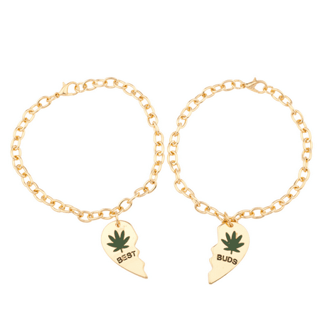 Lux Accessories Best Buds Heart 420 Weed Marijuana BFF Best Friends Forever Bracelet Set (2 (Funny Best Friend Bracelets)