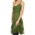thumbnail image 4 of Sakkas Calleea Mid Length Embroidery Sleeveless Spaghetti Strap Corset Batik Dress - Green - L/XL, 4 of 4