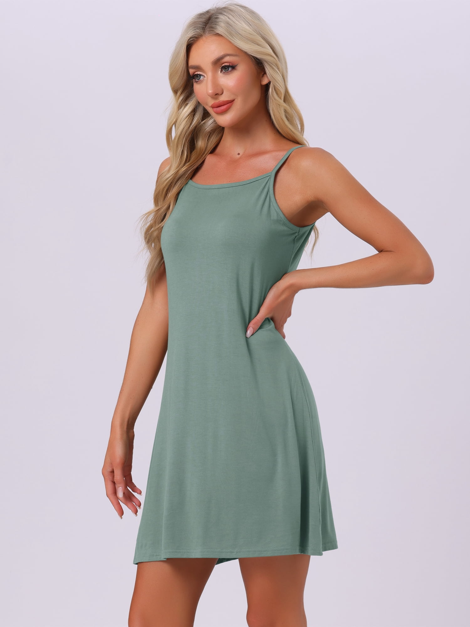 DARING DIVA Women's Modal Soft Square Neck Spaghetti Strap Dress Sleepwear M Light Green