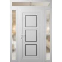 Front Exterior Prehung Metal-Plastic Door Frosted Glass | Manux 8661 White Silk | 2 Side and Top Sidelite Transom | Office Commercial and Residential Doors Patio 68x94 (W16 36 16x80 14) Right-hand
