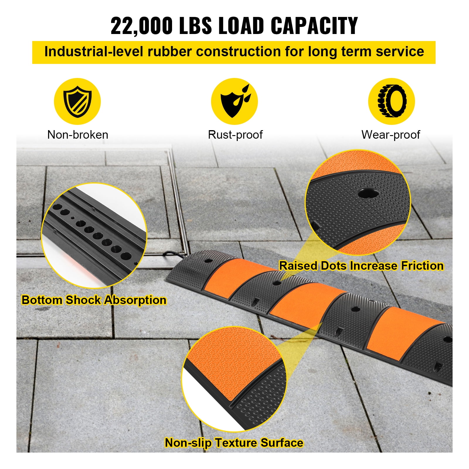 KFFKFF 1 Pack 2 Channel Speed Bump Hump, 72" Long Modular Speed Bump Rated 22000 LBS Loading, 72.8 x 12.2 x 2.2" Garage Speed Bump, Rubber Speed Bump