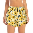 thumbnail image 2 of Balery Navy Blue Leaf Sunflower Pattern Women's Running Shorts with Liner 2 Pockets Elastic Workout Athletic Gym Yoga Shorts-XX-Large, 2 of 7