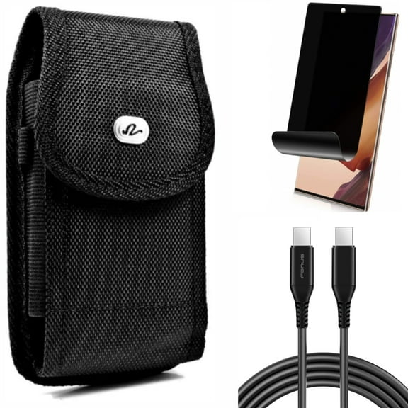 Privacy Screen Protector & Case Belt Clip & 10ft Long USB-C Cable for Samsung Galaxy Note 20 Ultra (6.9") - Combo with TPU Film Anti-Peep & Rugged Holster & PD Fast Charger Cord Power