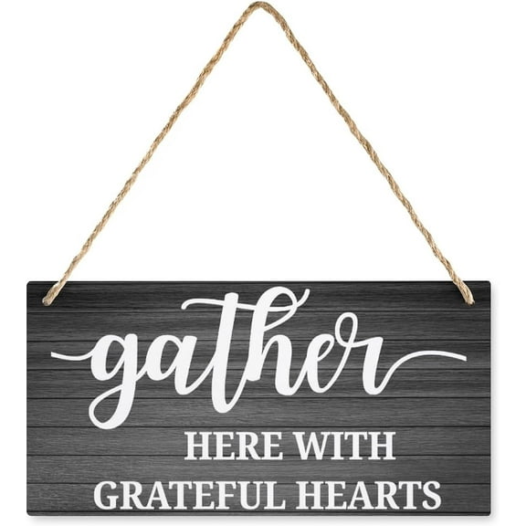 Novelty Wood Hanging Decor Sign Gather Here With Grateful Hearts Wood Signs Family Wall Decor Farmhouse Decor For Home Kitchen Bathroom Living Room 8x12 Inch