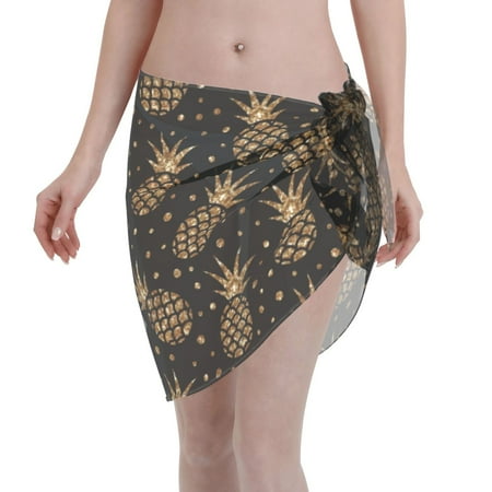 Ocsxa Gold Glitter Pineapples Print Sarong Coverups For Women Bathing Suit Wrap Swimsuit Skirt Beach Bikini Cover Up Swimwear