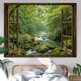 thumbnail image 4 of Window Forest Tapestry Green Nature Jungle Wall Tapestry for Bedroom Aesthetic Rainforest Stream Outdoor Landscape Small Tapestries Wall Hanging for Dorm Living Room Decor, 4 of 7