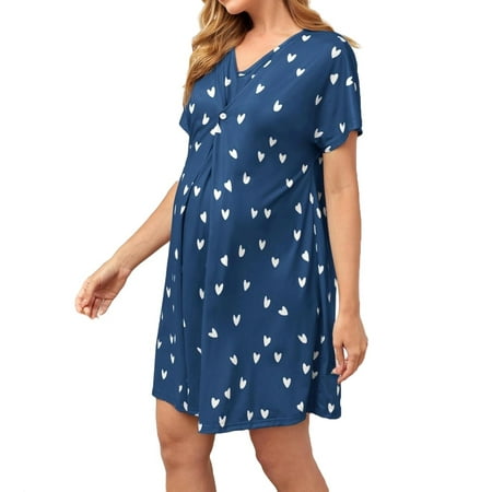 

Maternity Loungewear V neck Nursing Nightdress Navy Blue L