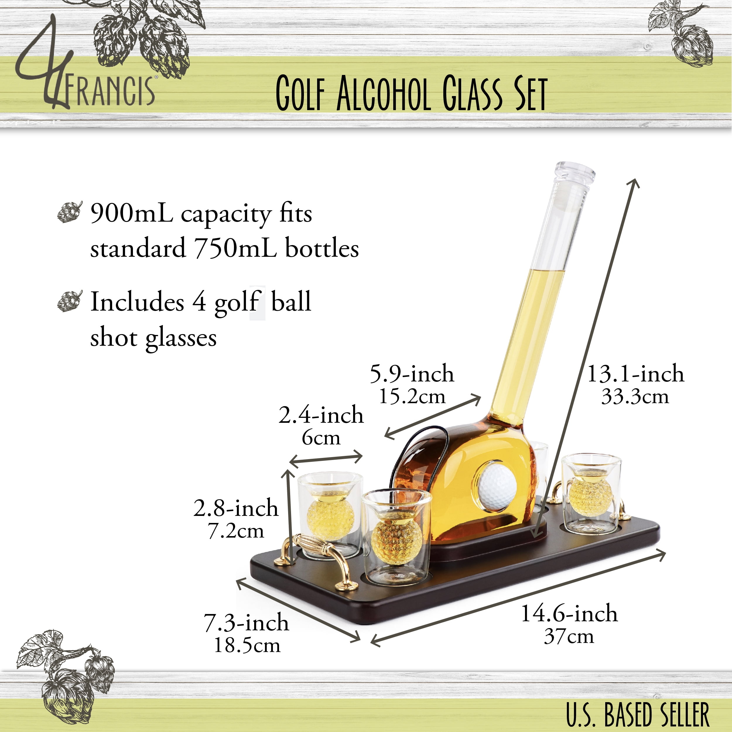 Golf Club Refillable Whisky Decanter with Optional Message Plaque 200ml