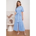 thumbnail image 2 of utcoco Women's 2026 Summer Casual Striped Button Down Maxi Dress Tie Waist Short Sleeve Shirt Dress with Pockets, 2 of 6
