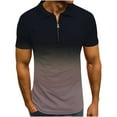 thumbnail image 2 of Inleife Mens T-Shirts Men Casual Pullover Zipper Turndown Short Sleeve Gradient Tops, 2 of 6