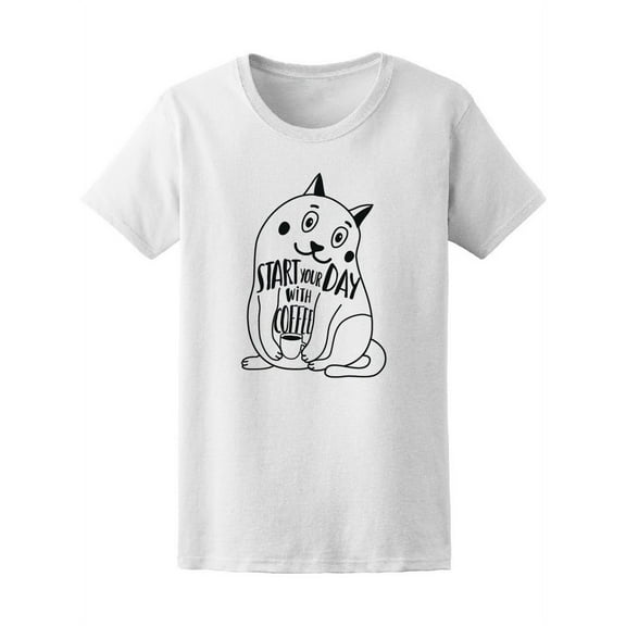 Start Your Day With Coffee Cute Cat Tee Women's -Image by Shutterstock
