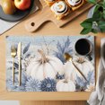 thumbnail image 2 of Fall White Pumpkin Placemats Set of 6, Autumn Thanksgiving Blue Leaves Farmhouse Washable Wipeable Table Mats for Dining Tables, Indoor Outdoor Kitchen Place Mats for Holiday Party Table Decor, 2 of 9