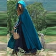 thumbnail image 6 of MGCWSH Womens Wool Coat Hood Woolen Cape Bridal Wedding Winter Cloak Thick Coat Solid Button Maxi Long Cape Blue XL, 6 of 9