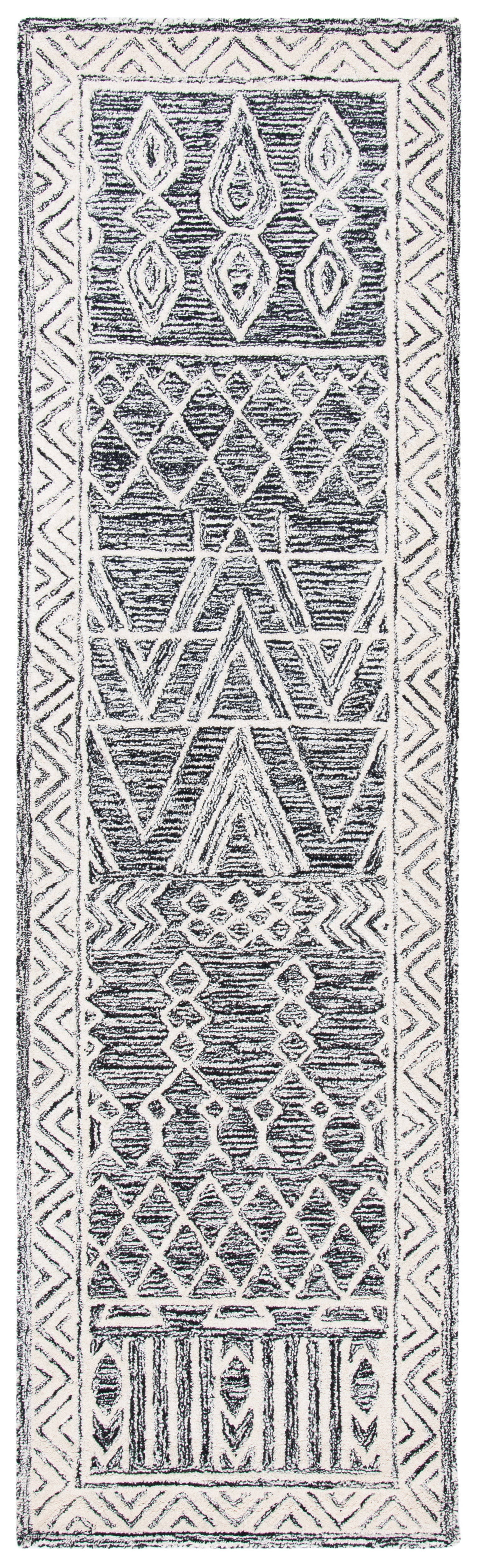 SAFAVIEH Abstract Alastar Geometric Wool Runner Rug, Ivory/Black, 2'3" x 8'