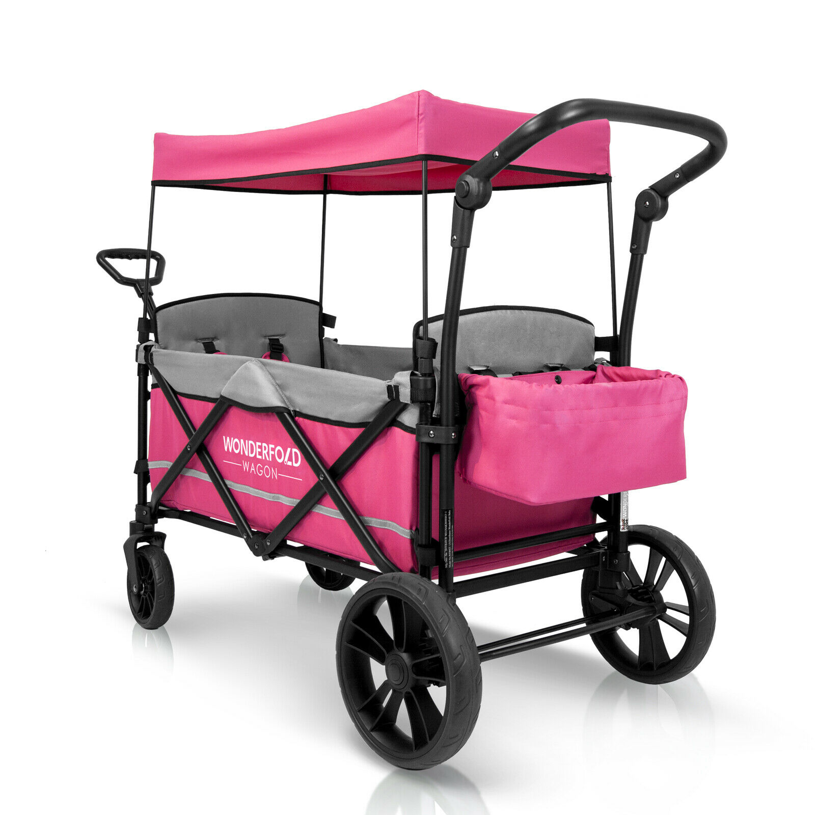 Wonderfold Pull & Push Twin Double Stroller Wagon with Canopy, Pink