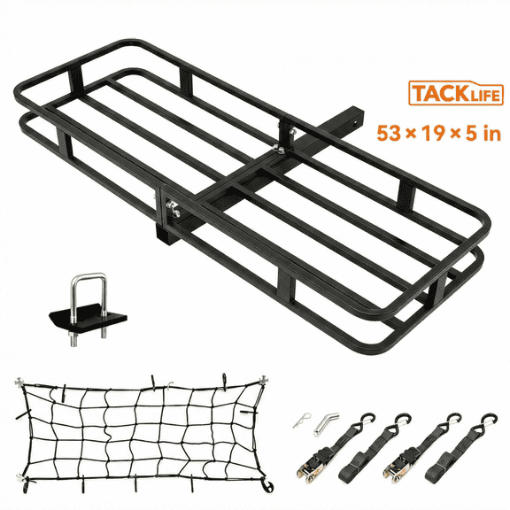 TACKLIFE Hitch Mount Cargo Carrier,53"×19"× 5" Heavy Duty Hitch Mount Rear Luggage Rack with Net & Snap, 500 Lbs Capacity,  2'' Receiver for SUV, Car,RV