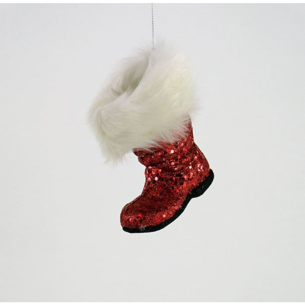 Katherine's Red Glitter Santa Boot Ornament Set of 2