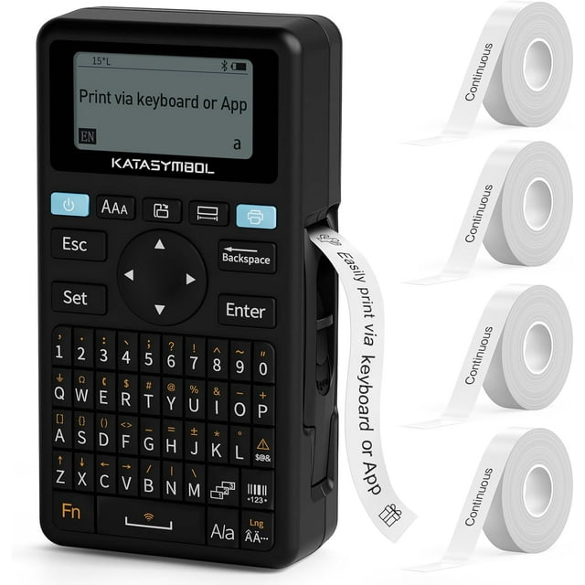 E11 Bluetooth Label Maker Machine with 4 Tapes, Support Keyboard & App with 40 Fonts and 450+ Icons, Rechargeable Inkless Labeler for Home, Kitchen, Office, School, Organization, Black