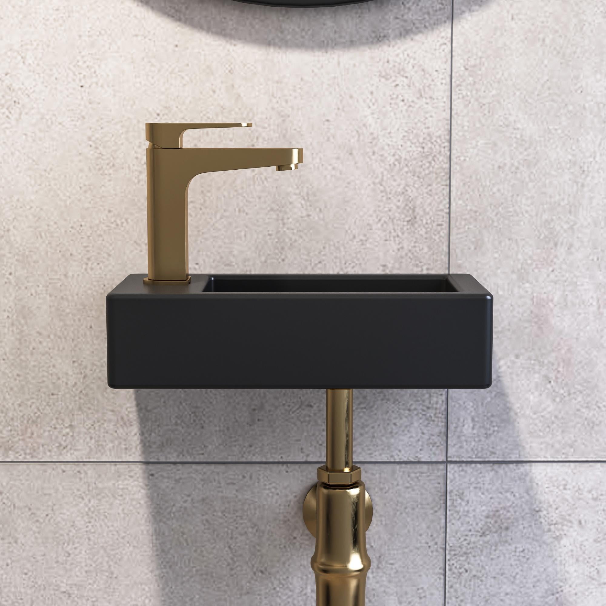 Liberty Ceramic Rectangular Handmade Wall Mounted Vessel Bathroom Sink in Black