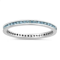 CHOOSE YOUR COLOR Simulated Aquamarine Stacking Eternity Ring .925 Sterling Silver Band Blue CZ Female Size 6