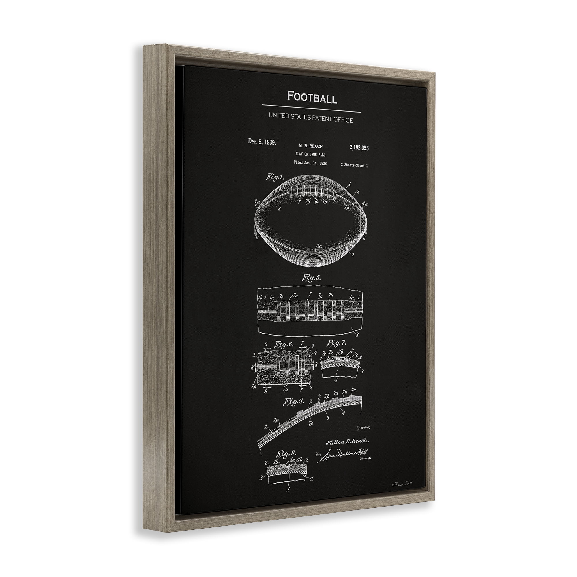 Stupell Industries Detailed Football Blueprint Sports Painting Brown Floater Framed Art Print Wall Art, 25 x 31