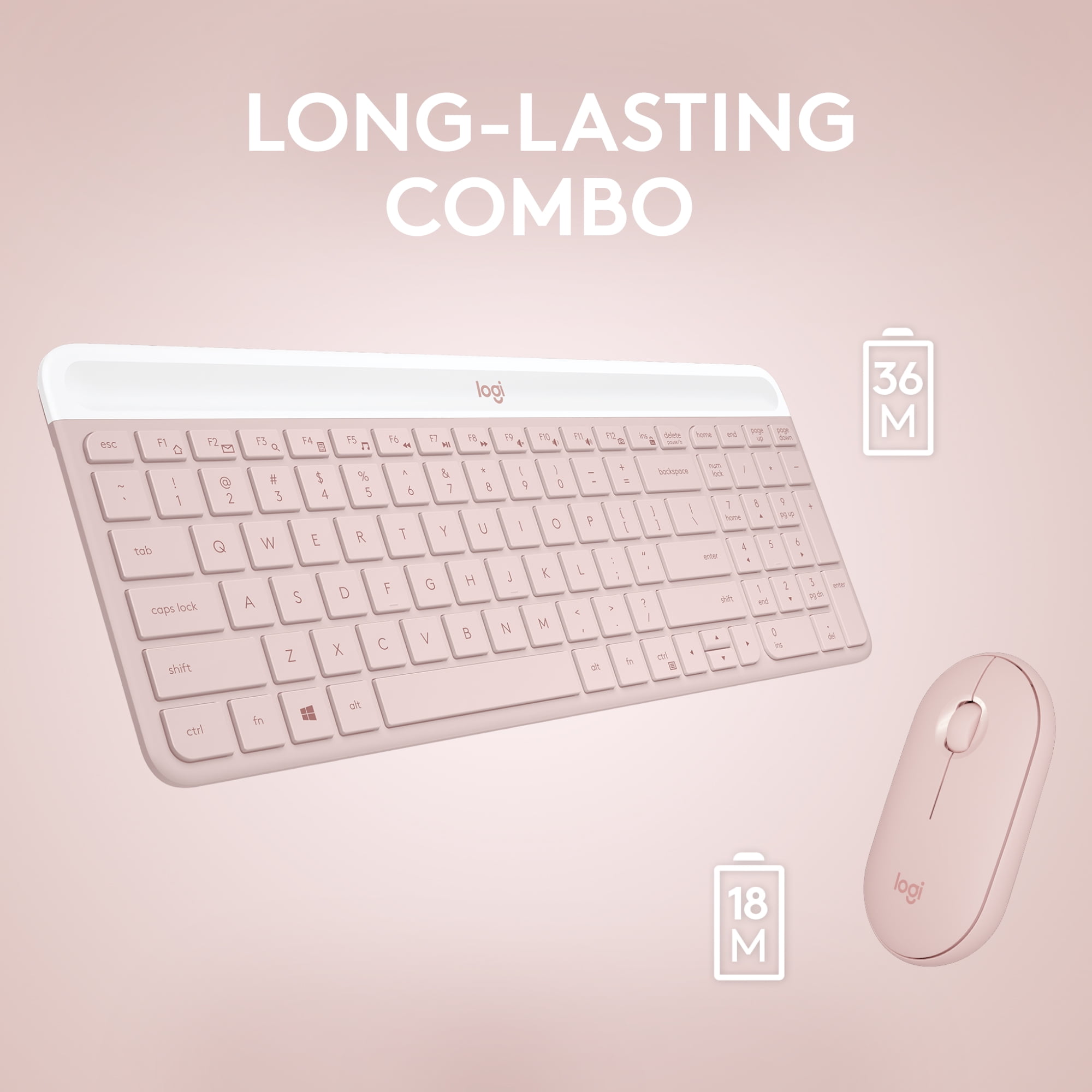 Logitech MK470 Slim Wireless Keyboard and Mouse Combo - Modern Compact Layout, Ultra Quiet, 2.4 GHz USB Receiver, Rose