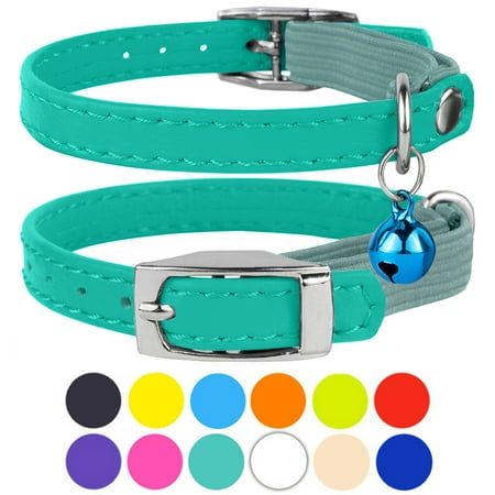 UPC: 0635650944871 | Leather Cat Collar Breakaway Safety Collars Elastic Strap for X Small Cats Kitten with Bell  Mint Green